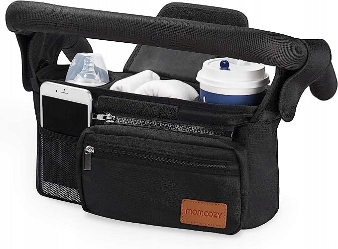 STROLLER ORGANIZER WITH INSULATED CUP HOLDER IDEAL FOR WALKING MOMCOZY