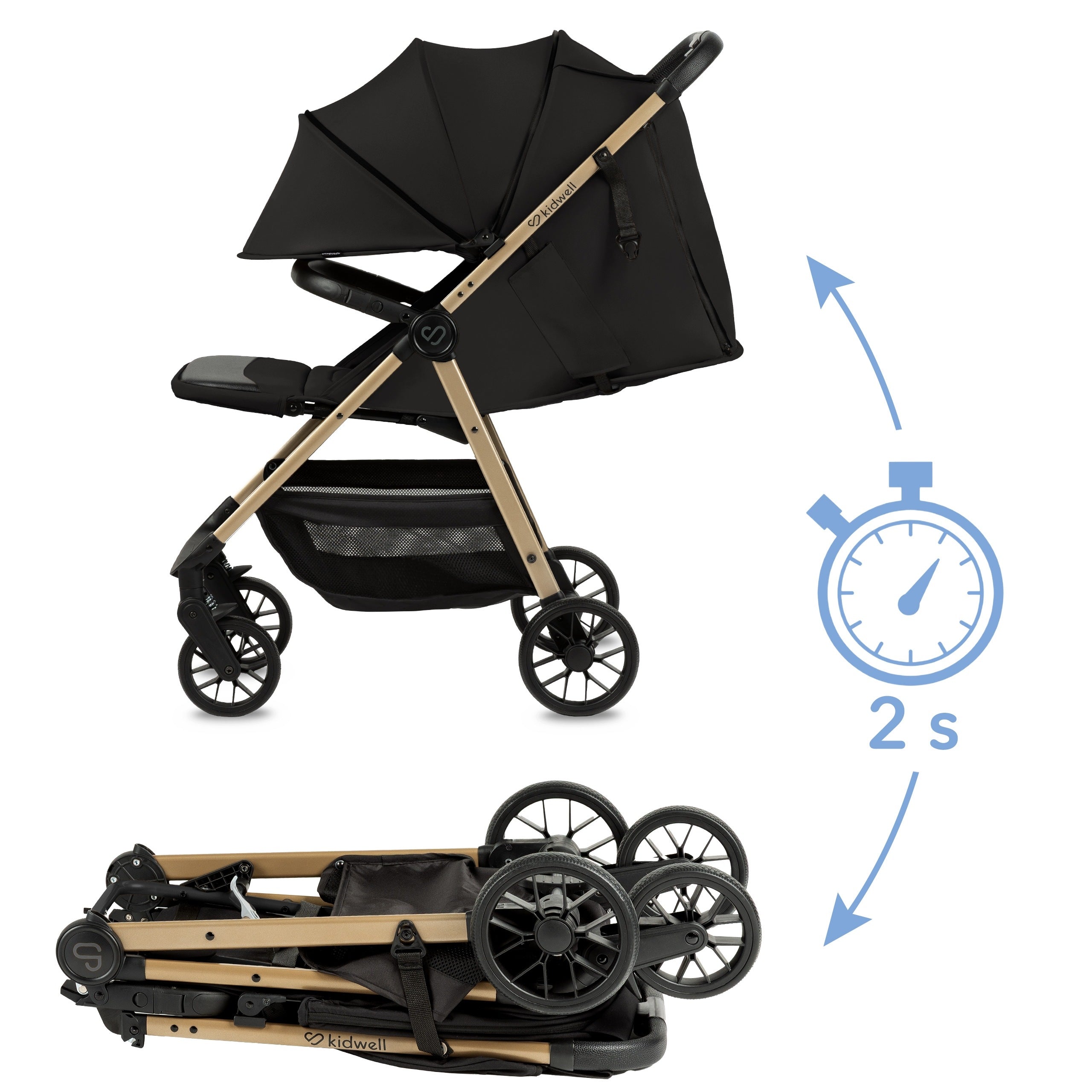 STROLLER lightweight folding STROLLER up to 22kg Kidwell Tevo BLACK Packaging status original