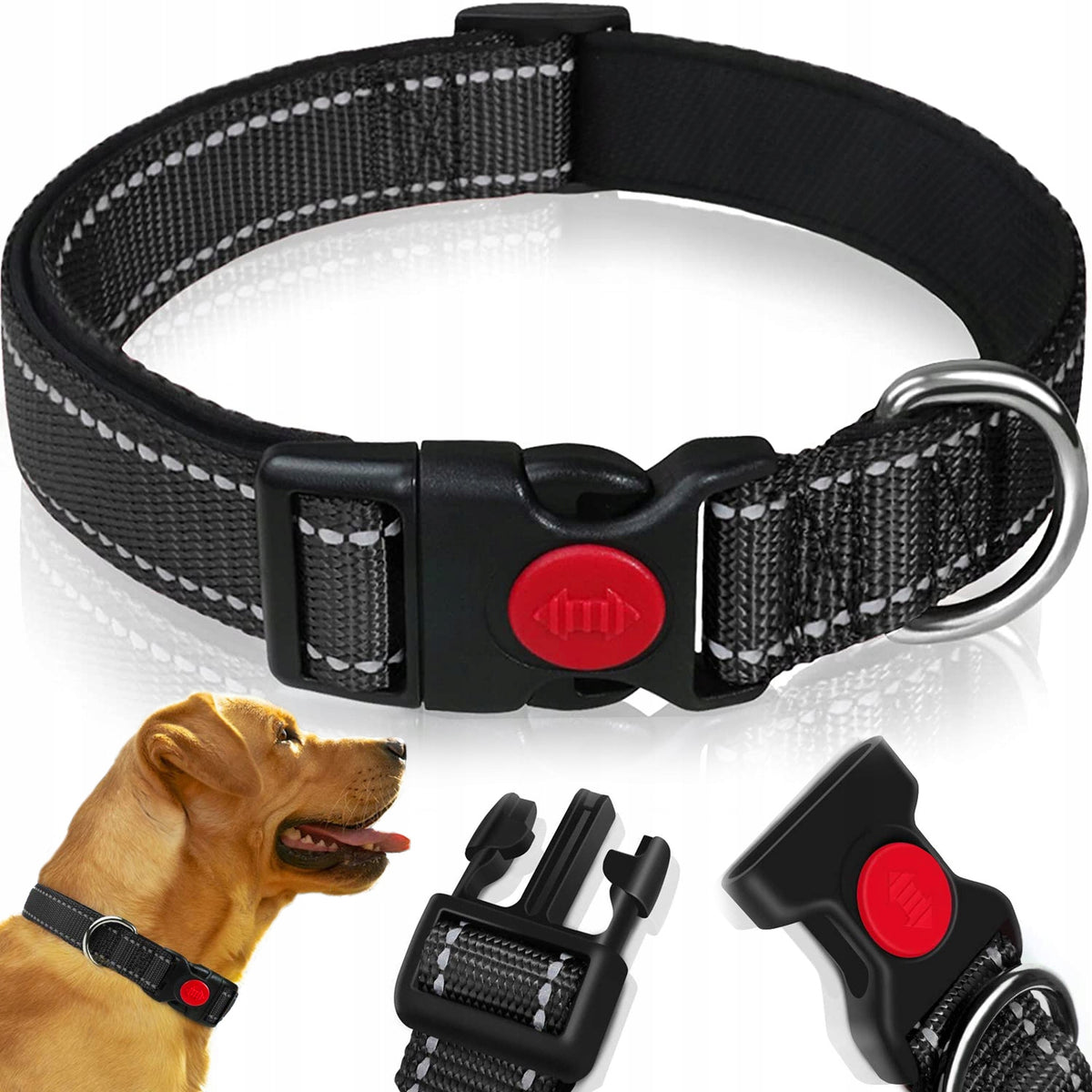 STRONG ADJUSTABLE REFLECTIVE COLLAR FOR CAT DOG WITH ENGRAVING ROS. S 25-35cm Brand no brand