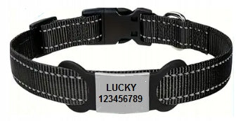 STRONG ADJUSTABLE REFLECTIVE COLLAR FOR CAT DOG WITH ENGRAVING ROS. S 25-35cm