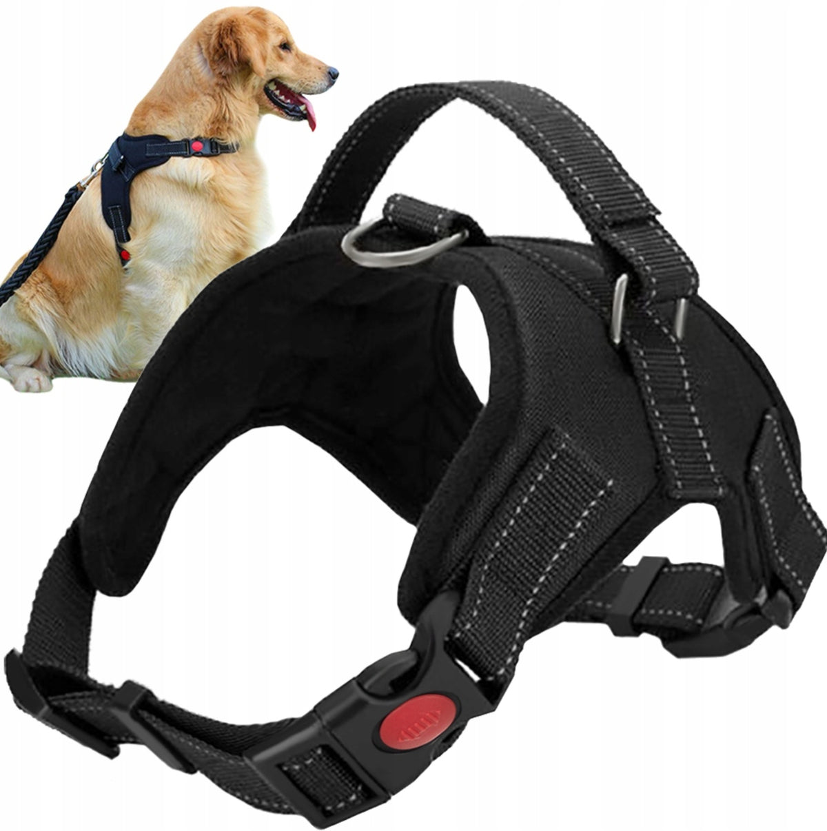 STRONG AND LIGHTWEIGHT PRESSURE-FREE DOG HARNESS BLACK L