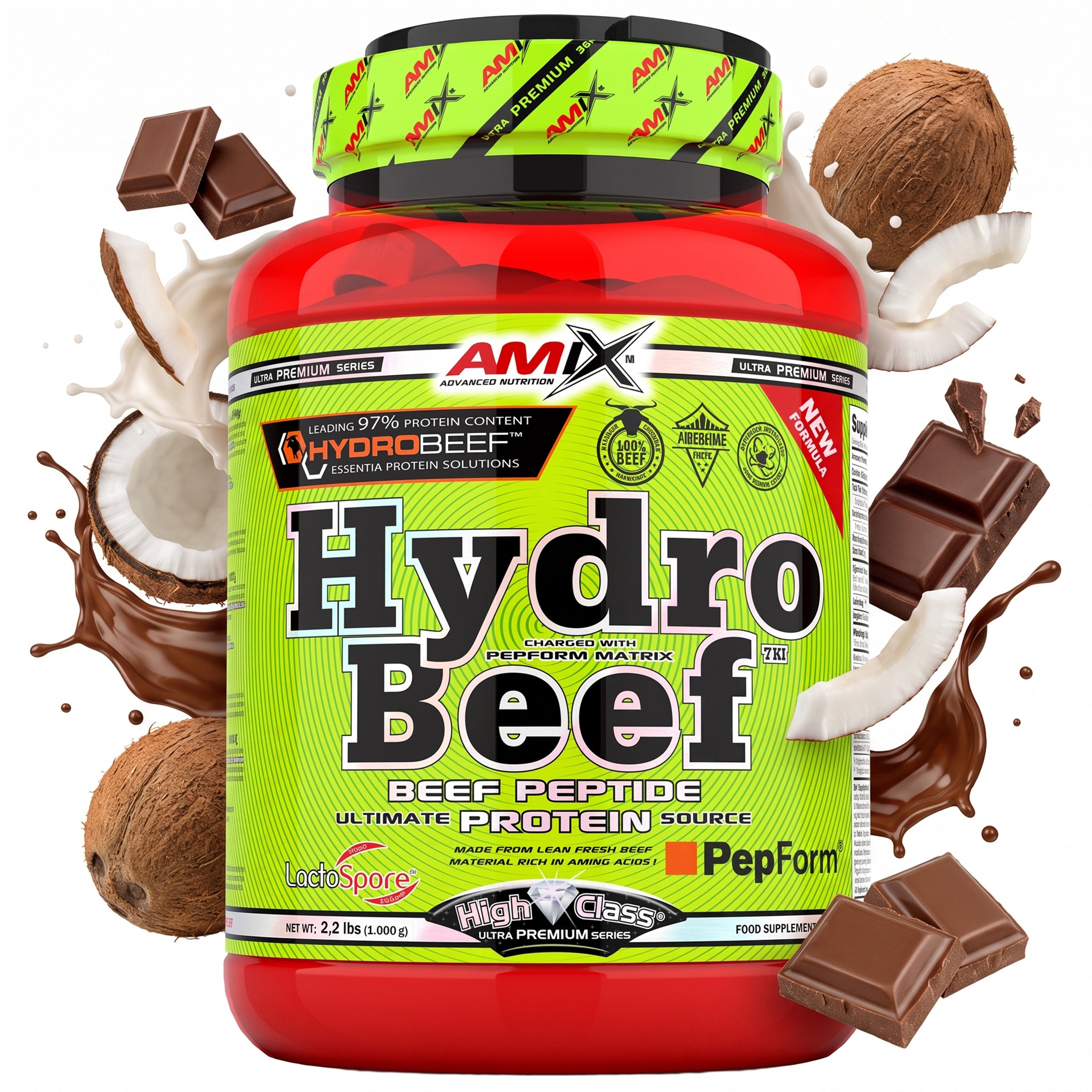 STRONG BEEF PROTEIN Amix Hydro Beef 2kg - Chocolate with coconut - Hydrolyzate