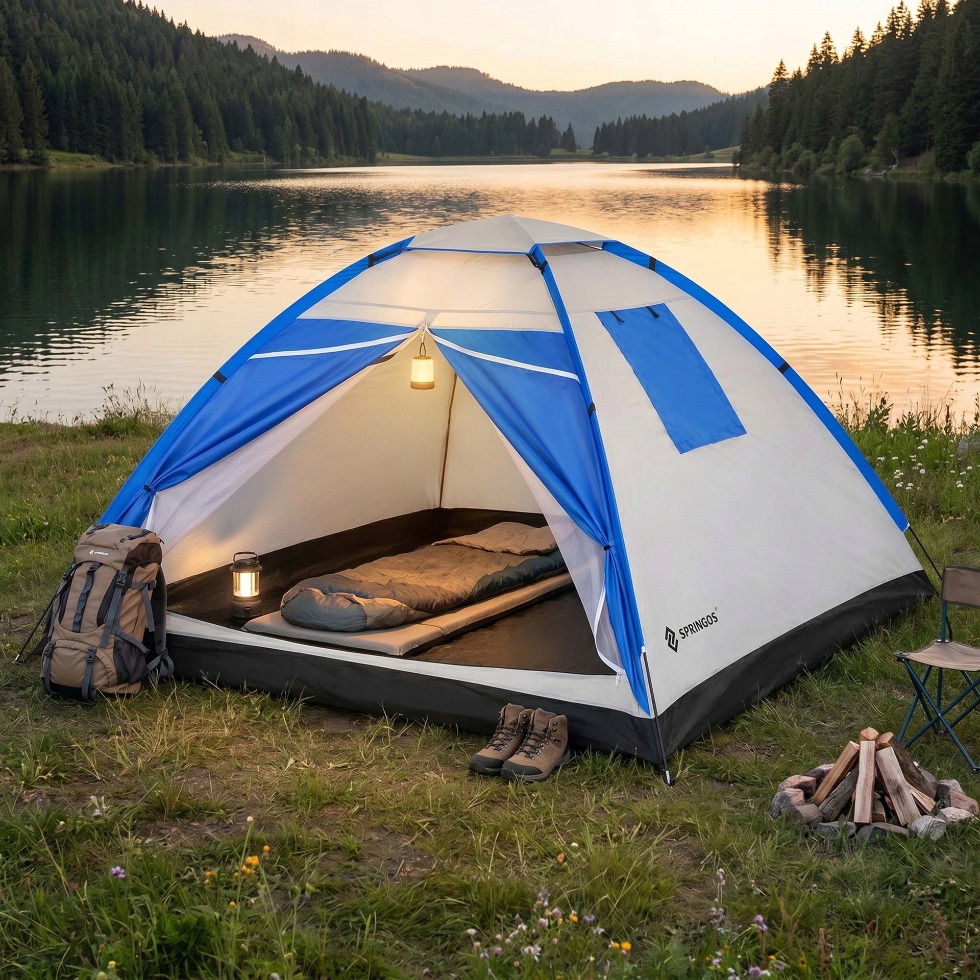 STRONG CAMPING HIKING TENT FOR CAMPING LARGE 4-PERSON IGLO 210x240cm Model PT008 NAMIOT KEMPINGOWY 210 x 240 CM SPRINGOS