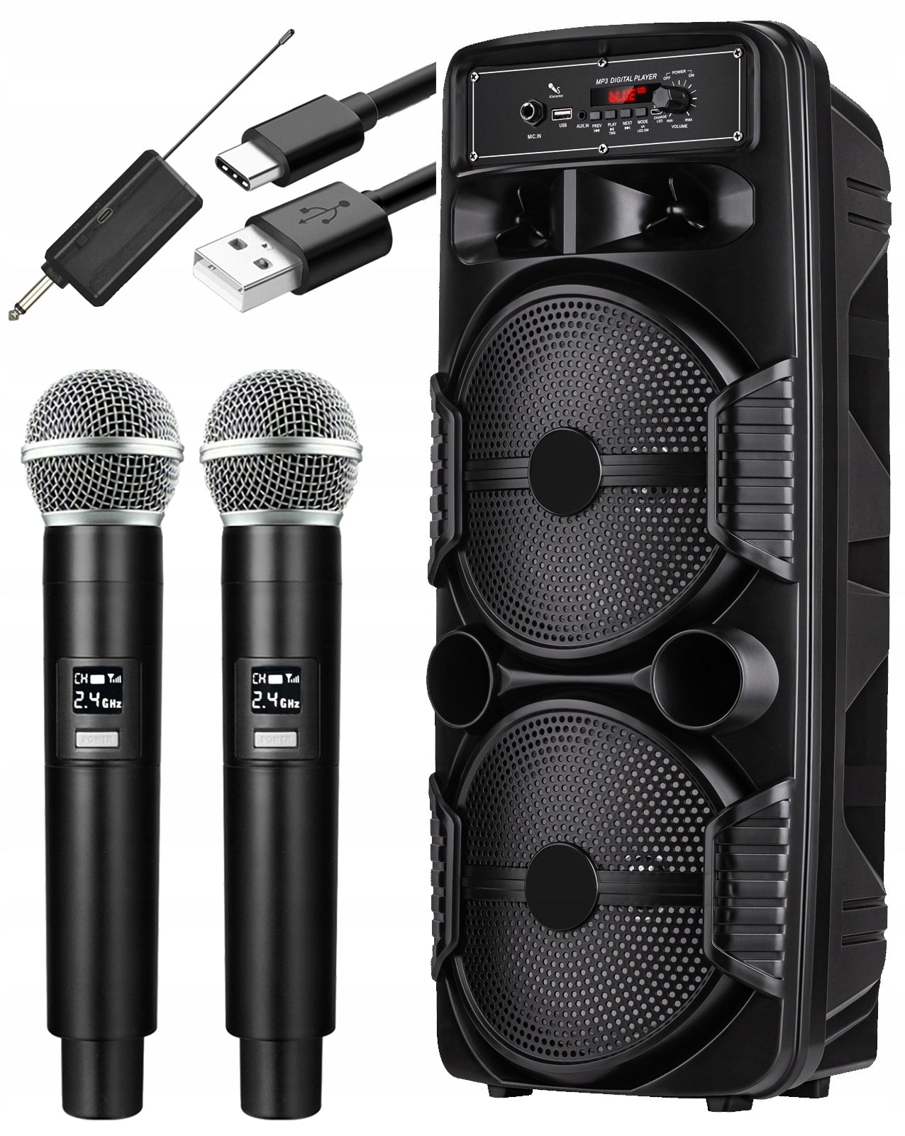 STRONG COLUMN 600W PORTABLE BLUETOOTH SPEAKER 2 WIRELESS MICROPHONES