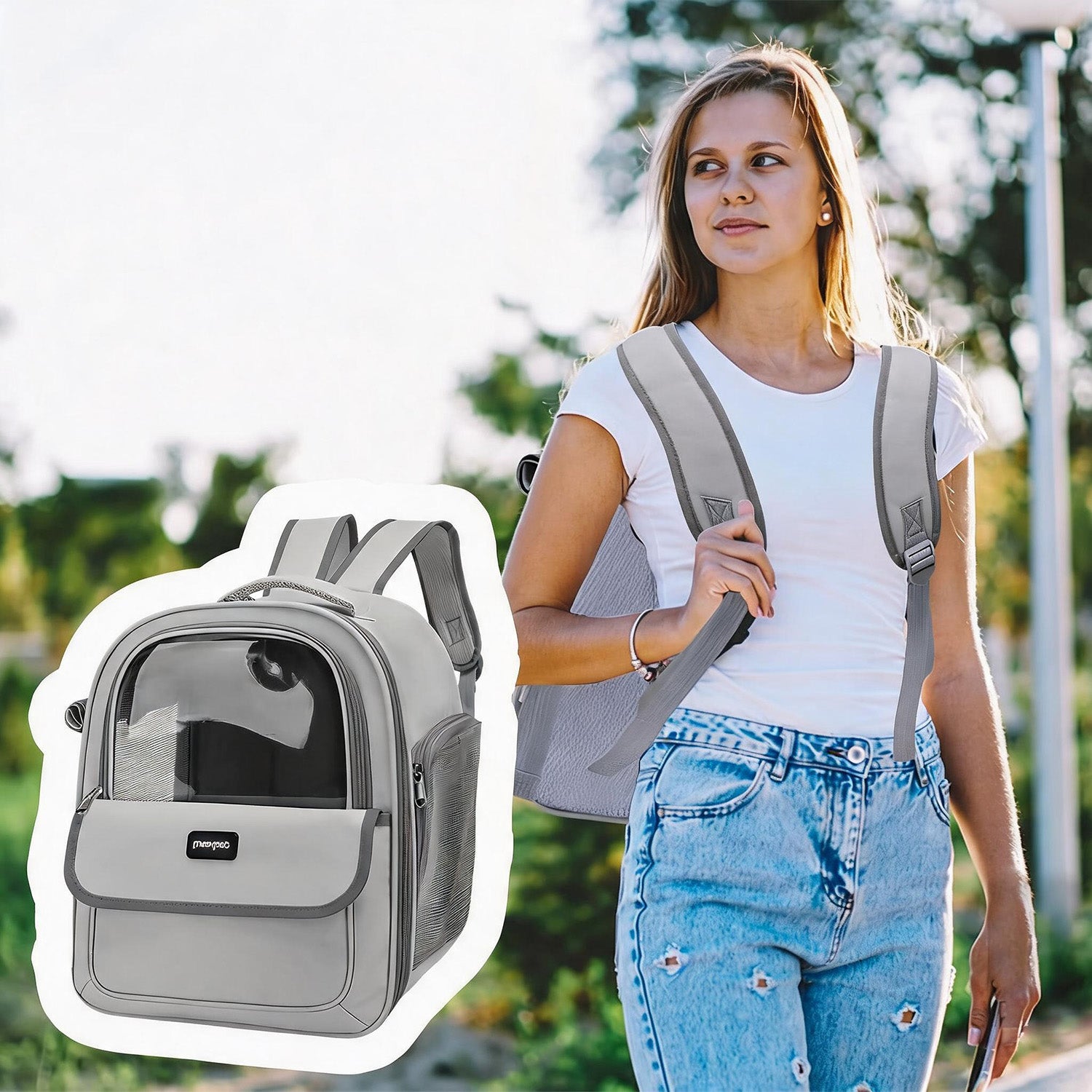 STRONG COMFORTABLE DOG CAT BACKPACK ZIPPERS VENTILATION RESISTANT STYLISH GREY Kind backpack