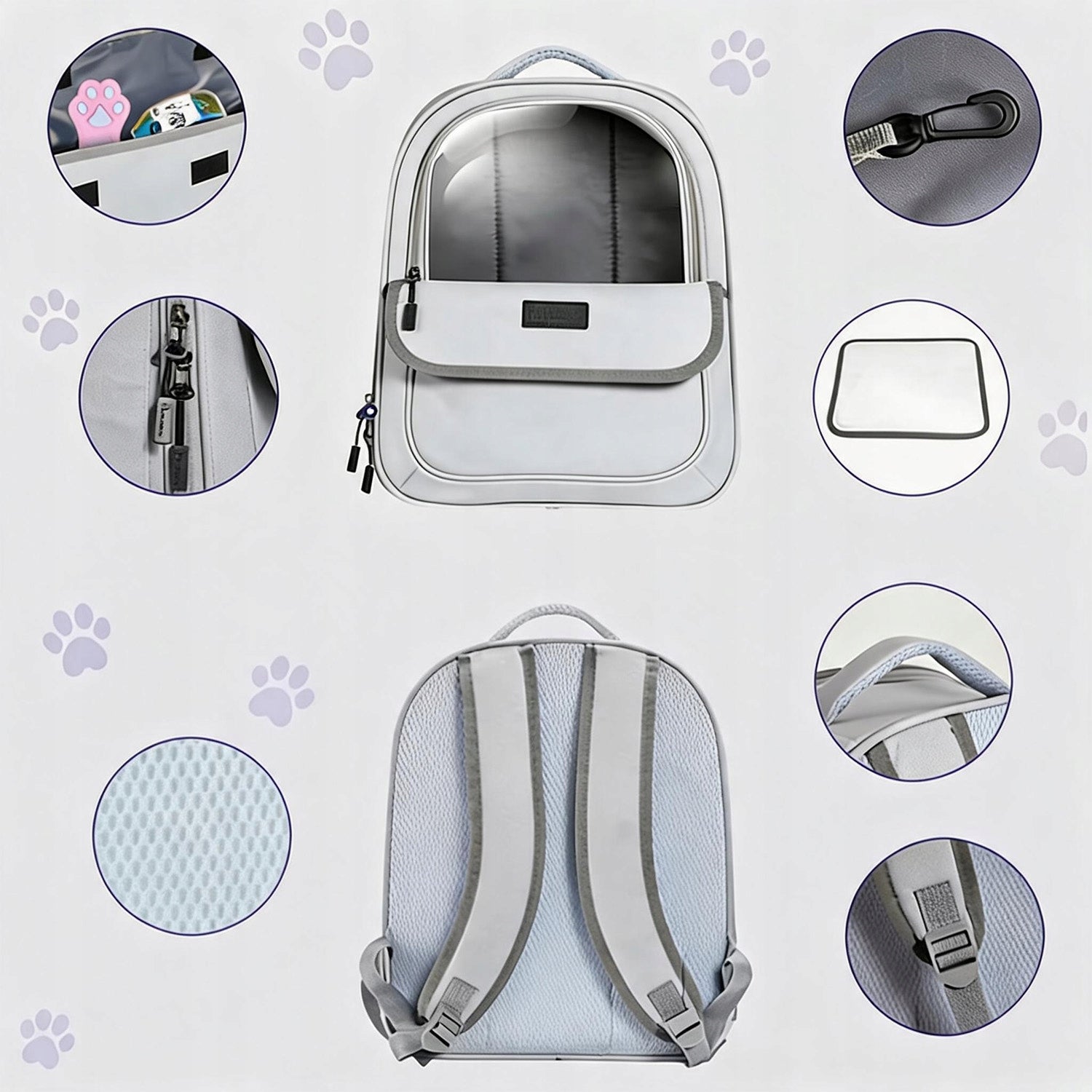STRONG COMFORTABLE DOG CAT BACKPACK ZIPPERS VENTILATION RESISTANT STYLISH GREY Product height 40 cm
