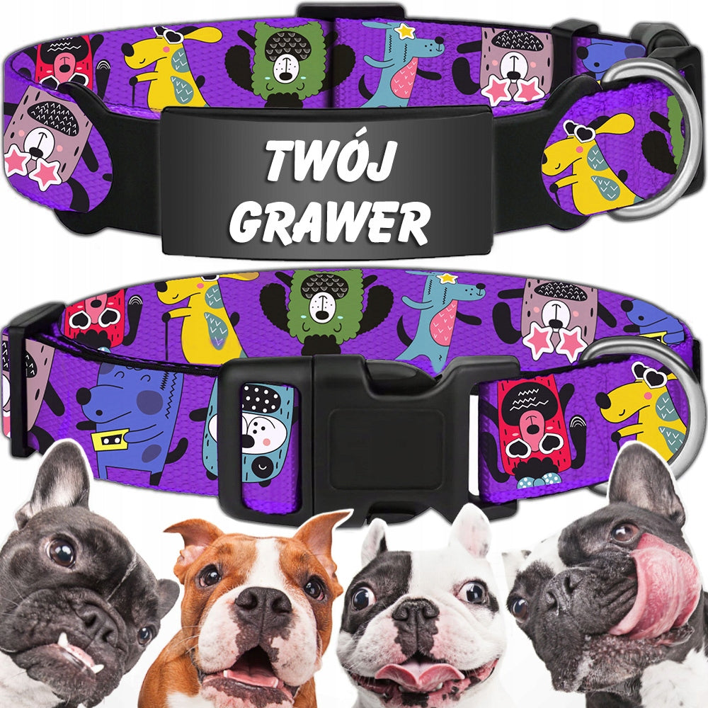 STRONG DOG COLLAR ADJUSTABLE INDETIFIER CAT DOG + ENGRAVING 35-55cm L