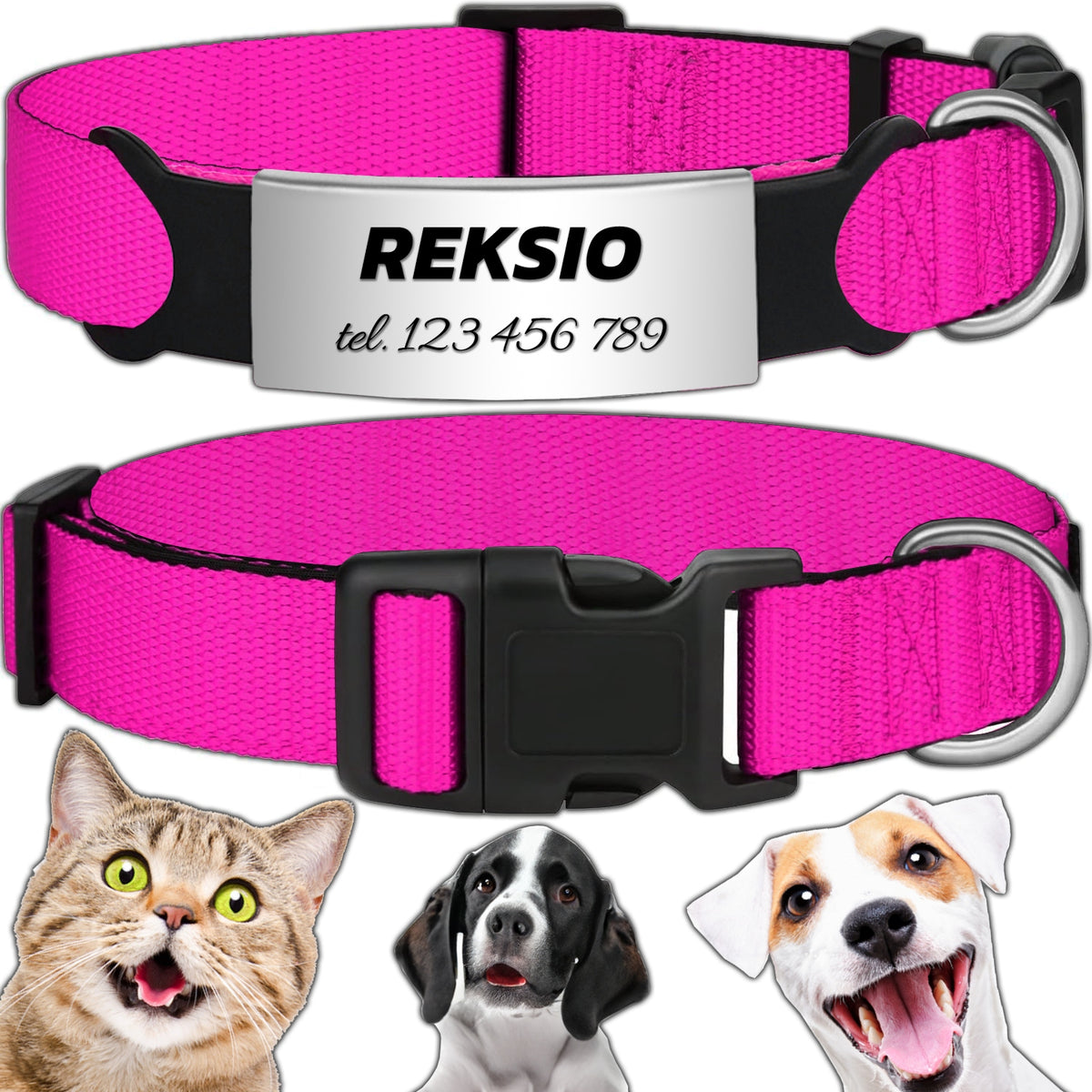 STRONG DOG COLLAR ADJUSTABLE INDETIFIER CAT DOG + ENGRAVING 40-60cm XL