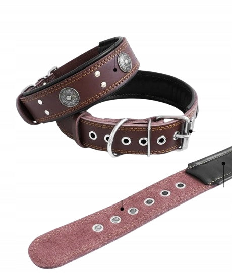STRONG DOG COLLAR GENUINE LEATHER 5CM SIZE L HANDMADE