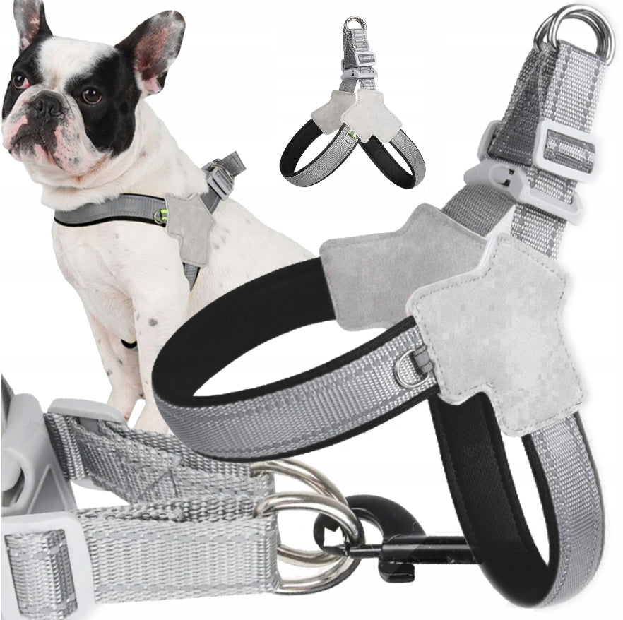 STRONG DOG HARNESS SOFT SIZE S PRESSURE-FREE GREY DURABLE REFLECTIVE