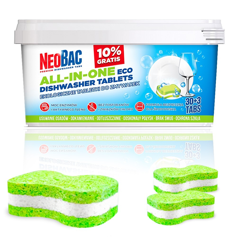 STRONG Dishwasher TABLETS ECO-FRIENDLY NeoBac Tablets for Fat Sediment 33s