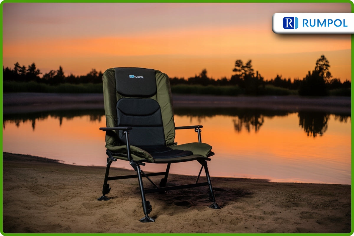 STRONG FISHING CHAIR RUMPOL ADJUSTABLE BACKREST UP TO 160KG KNIFE BAG 210018 Color green