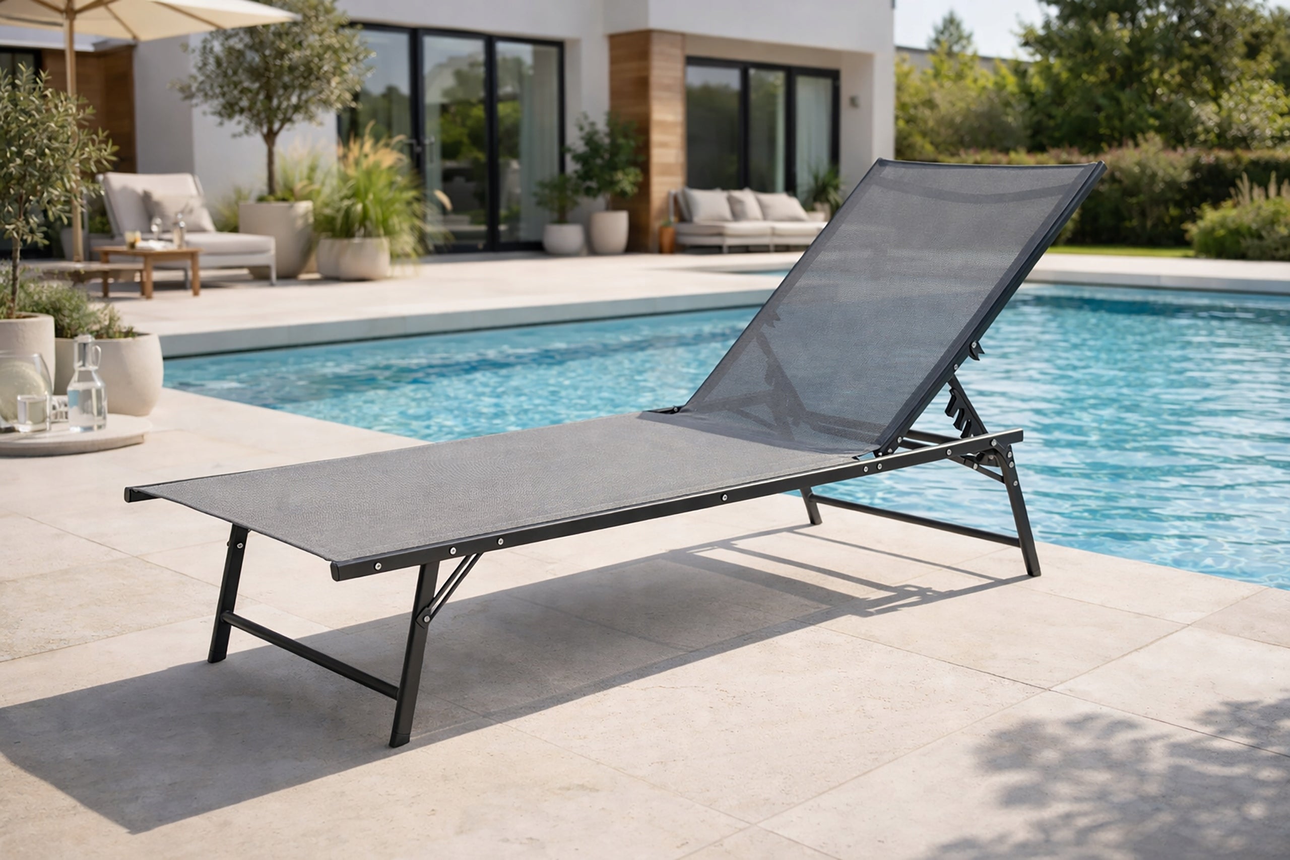 STRONG FOLDING GARDEN LOUNGER BED COUCH 5-POSITION SANYA LIGHT GREY Model SANYA