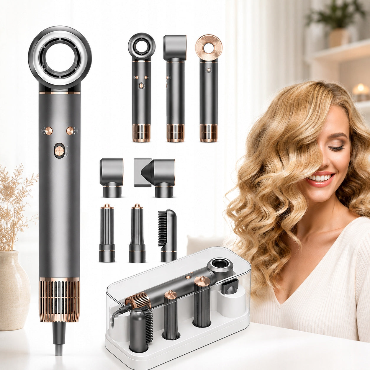 STRONG HAIR DRYER CURLING IRON 5IN1 3 SPEED WITH IONIZATION 1300W ADJUSTMENT Manufacturer code Suszarka 5w1