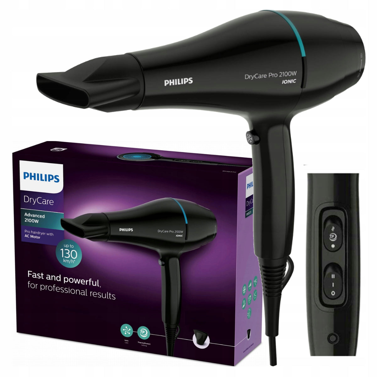STRONG HAIR DRYER PHILIPS IONIZATION POWER 2100W 130 KM/H CONCENTRATOR