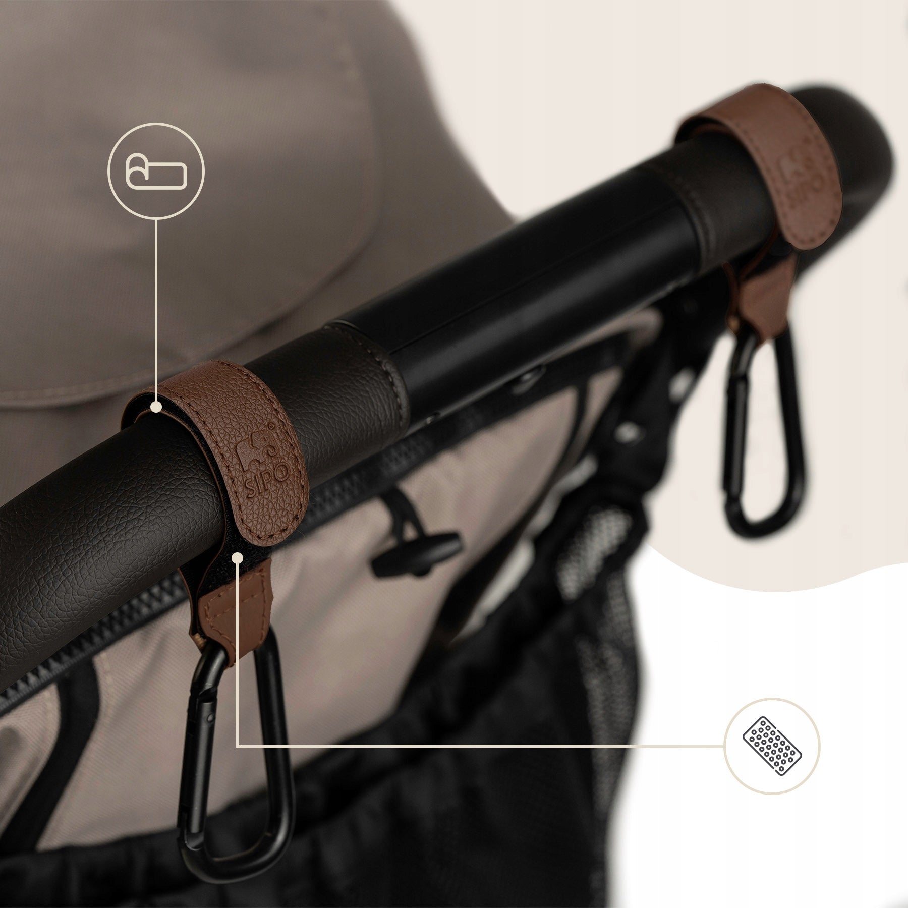 STRONG HANDLES FOR TROLLEY SIPO HOOKS FOR BAG SHOPPING BROWN 2 PCS Packaging status original