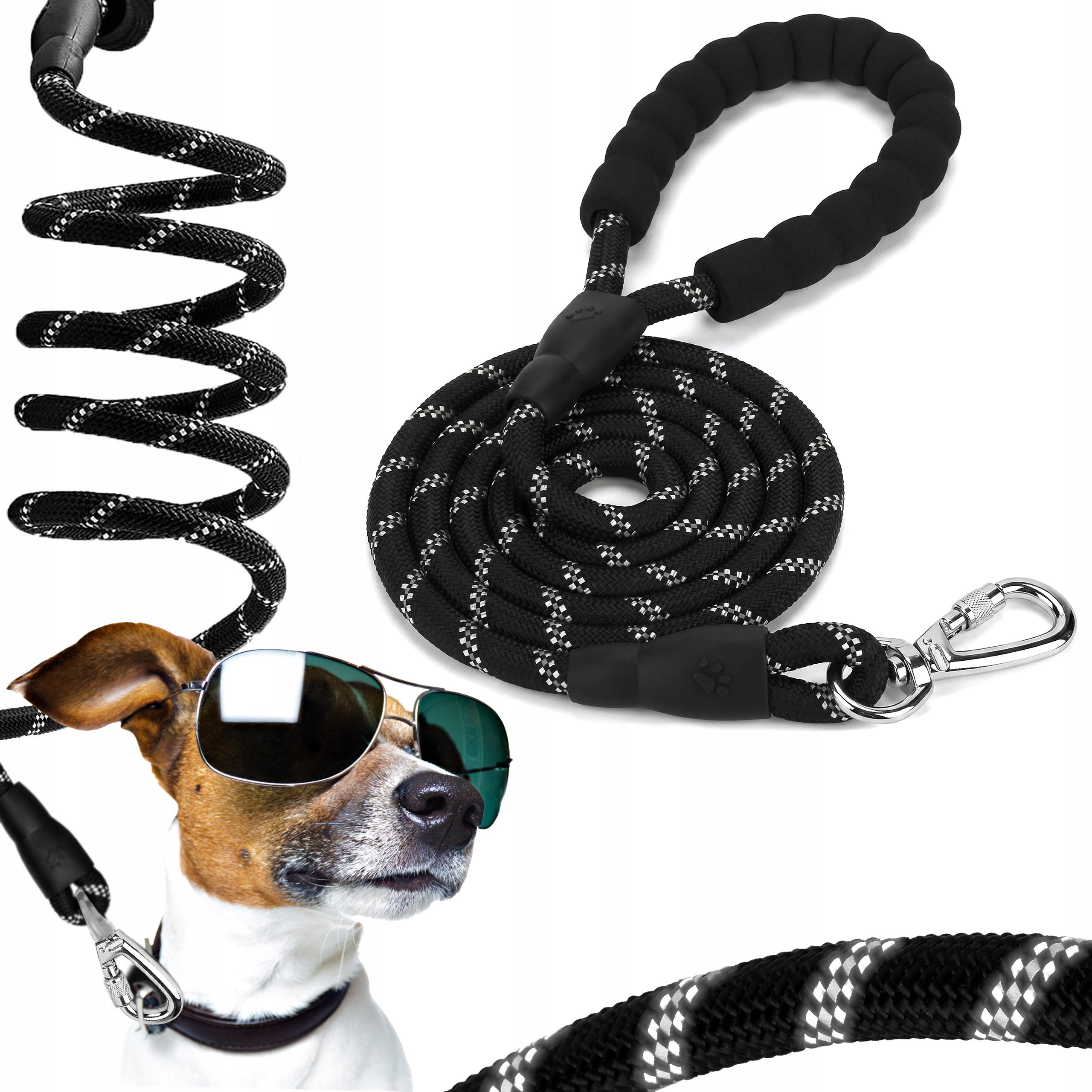 STRONG LEASH FOR LARGE DOG WITH REFLECTORS DURABLE BLACK LONG 300 cm