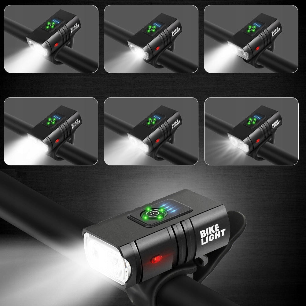STRONG LED BIKE LIGHT ACU USB LIGHTS FRONT + REAR ALUMINUM Model mx76 zestaw lampek lampki rowerowe