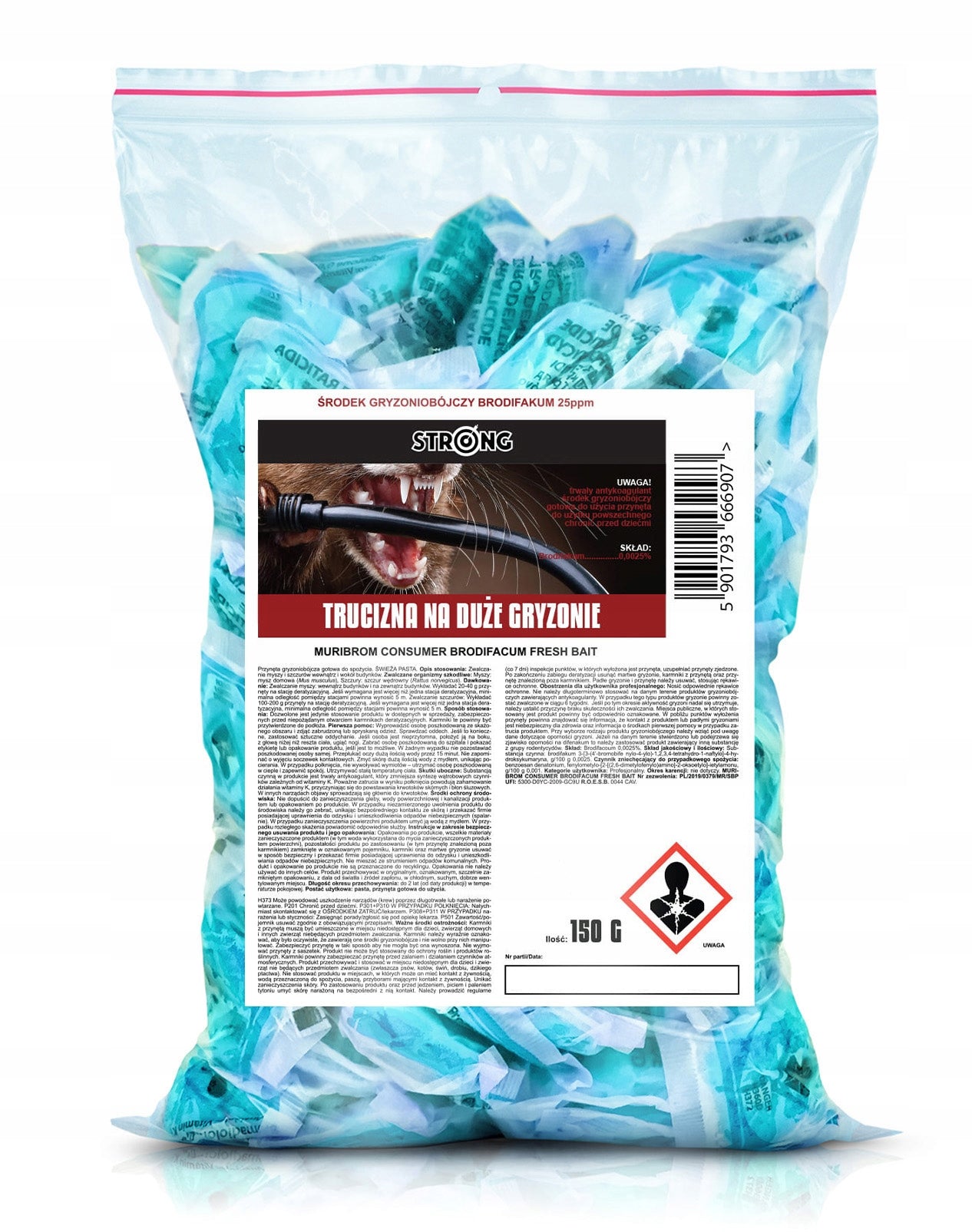 STRONG POISON FOR LARGE RODENTS IN ATTICS STRONG BRODIFACOUM PASTE 450G Manufacturer code 1841