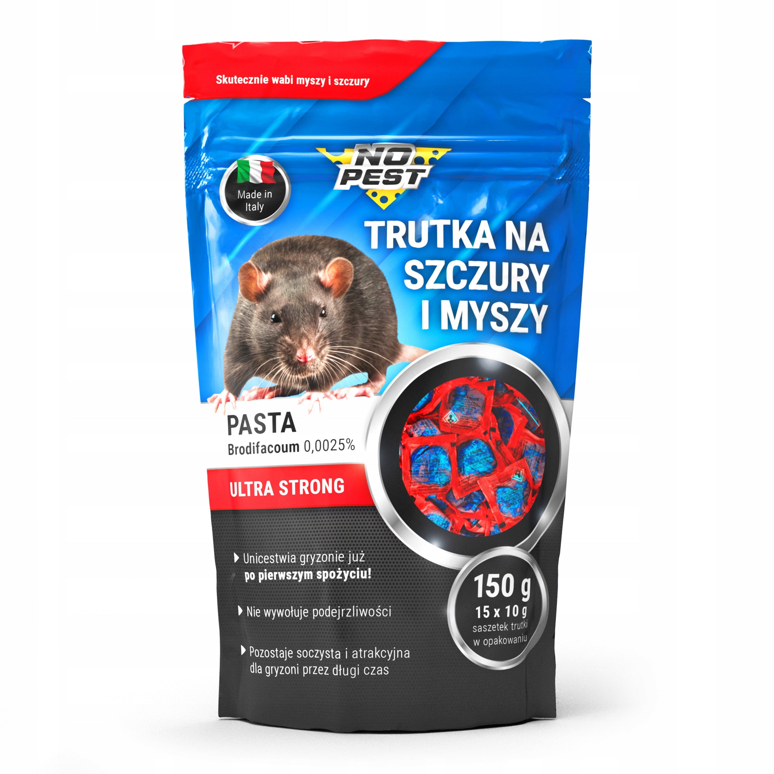 STRONG POISON FOR RATS AND MICE BRODIFACOUM PASTE 150G NO PEST Manufacturer code Trutka na szczury i myszy pasta No Pest 150g