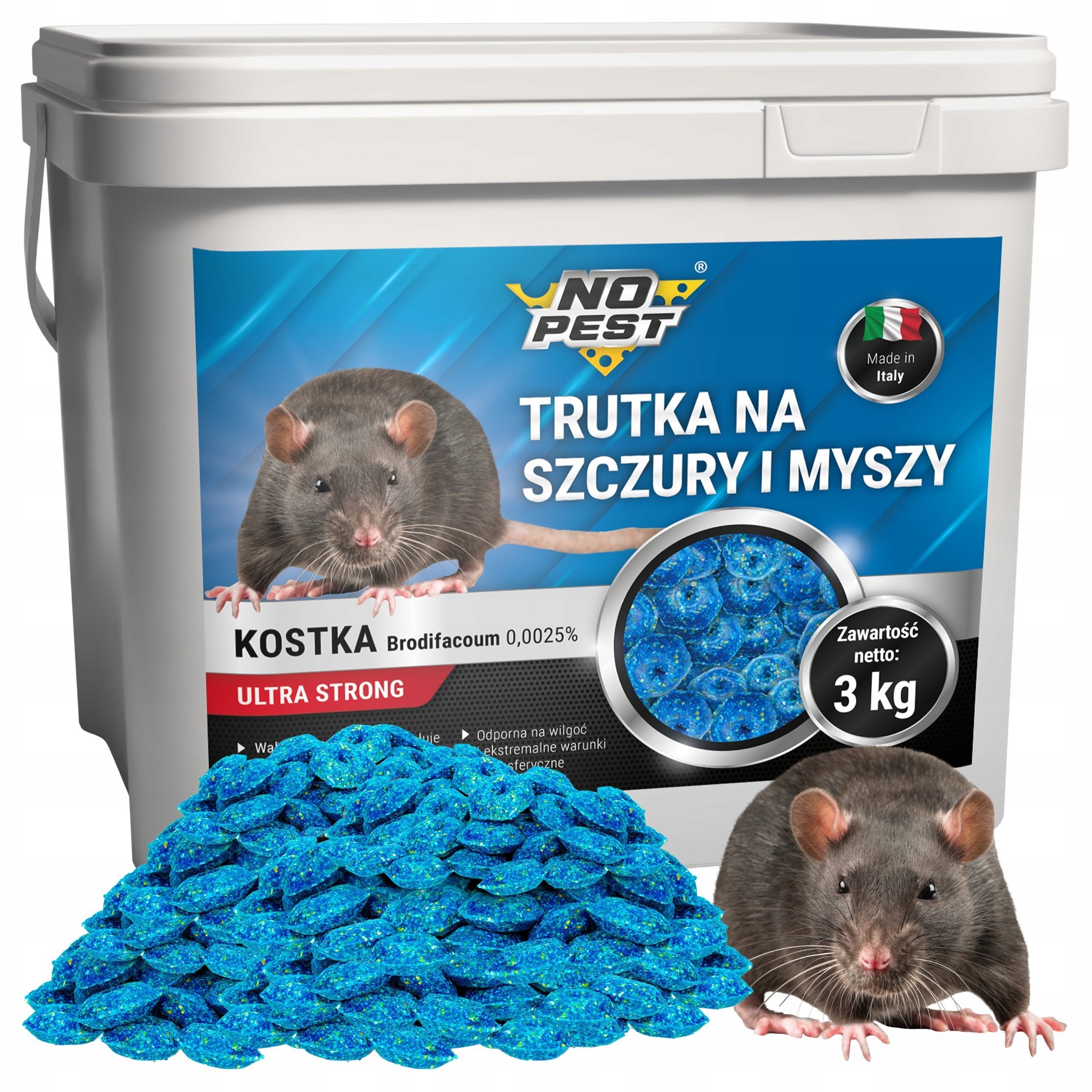 STRONG POISON REMEDY FOR RAT MICE RODENTS CUBE BLUE NO PEST 3KG Packaging status original