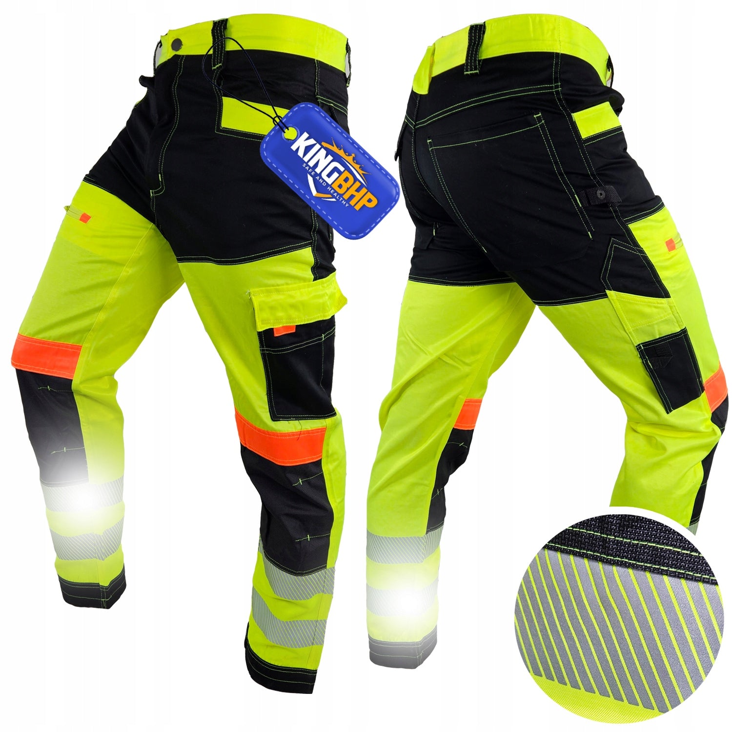 STRONG Protective Work Belt Pants REINFORCED HI-VIS Cotton REFLECTORS