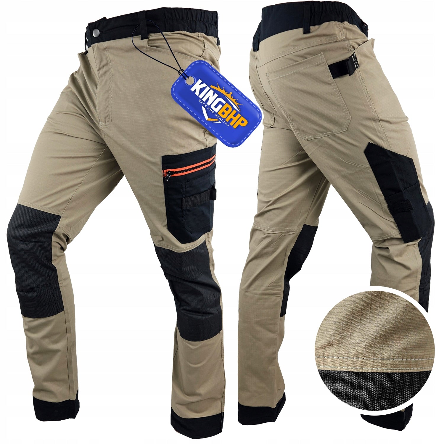 STRONG Protective Work Belt Pants REINFORCED RIP-STOP STRETCH KHAKI