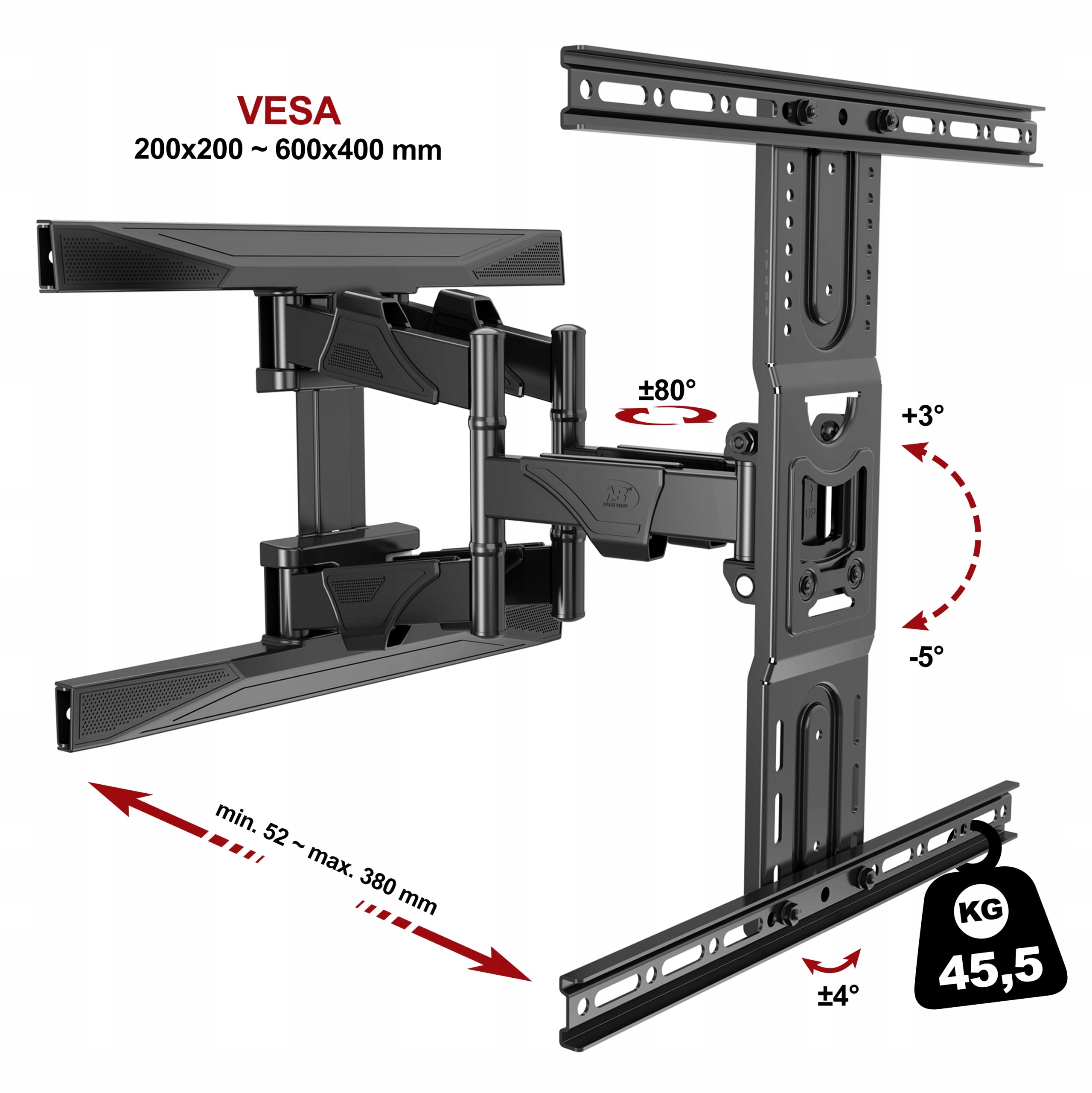 STRONG ROTATING TV MOUNT TV HANGER 45-80 Inches TUV Certified Manufacturer code 2020-P6