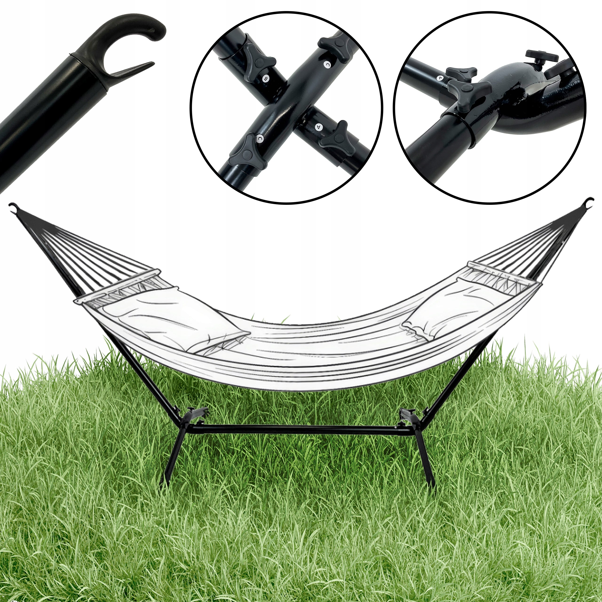 STRONG STEEL METAL HAMMOCK FRAME 300x90x110 CM 150KG SH101 BLACK Packaging status original