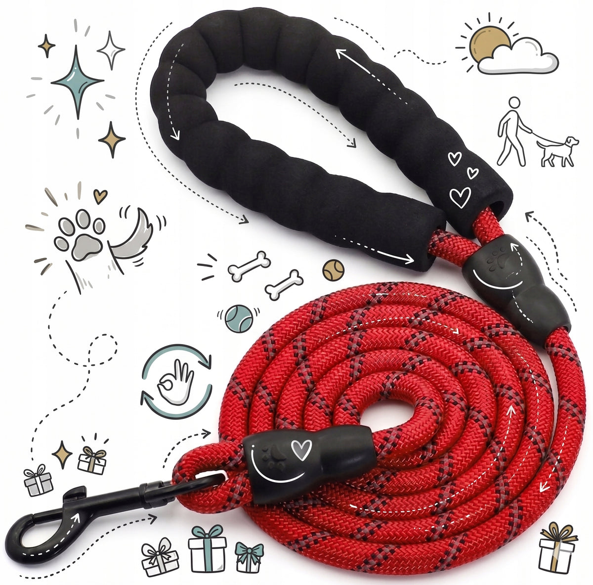 STRONG Training Rope Dog Leash 3m Reflective Red Packaging status original