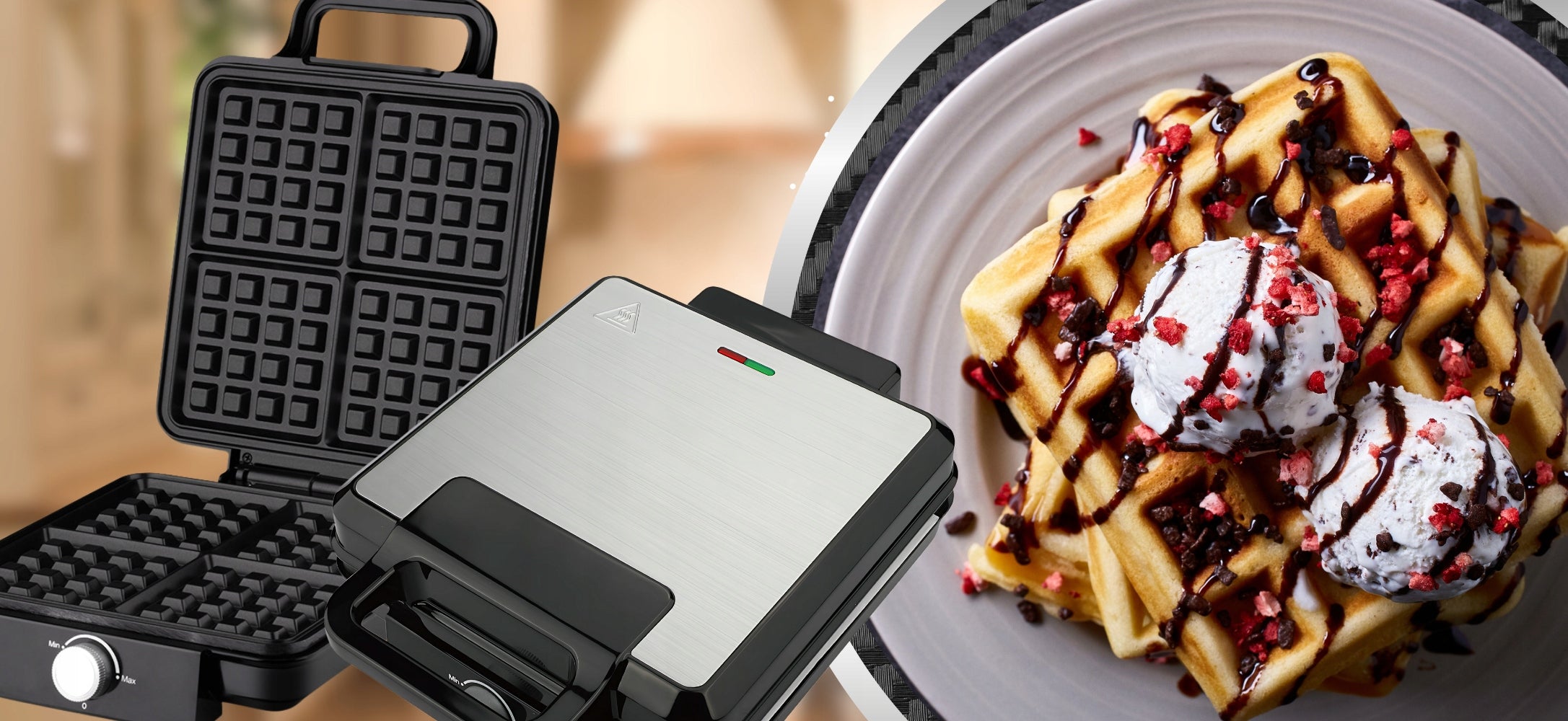 STRONG WAFFLE MAKER FOR 2 LARGE WAFFLES TEMPERATURE CONTROL NOT LEAKING 2000W Power rating 2000 W