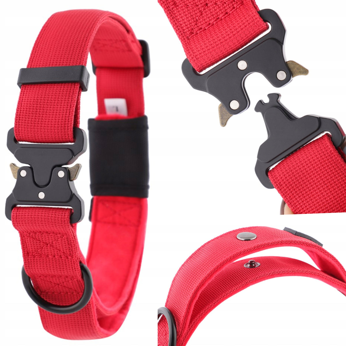 STRONG collar with handle and ID pocket, red HUGGY DOGGY Alpha S