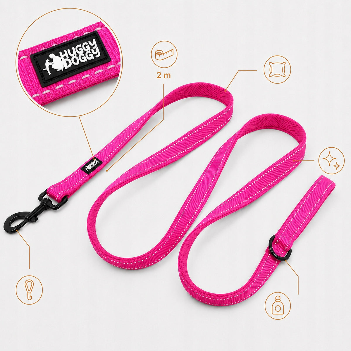 STRONG dog leash pink 2m solid HUGGY DOGGY durable traditional M Packaging status original