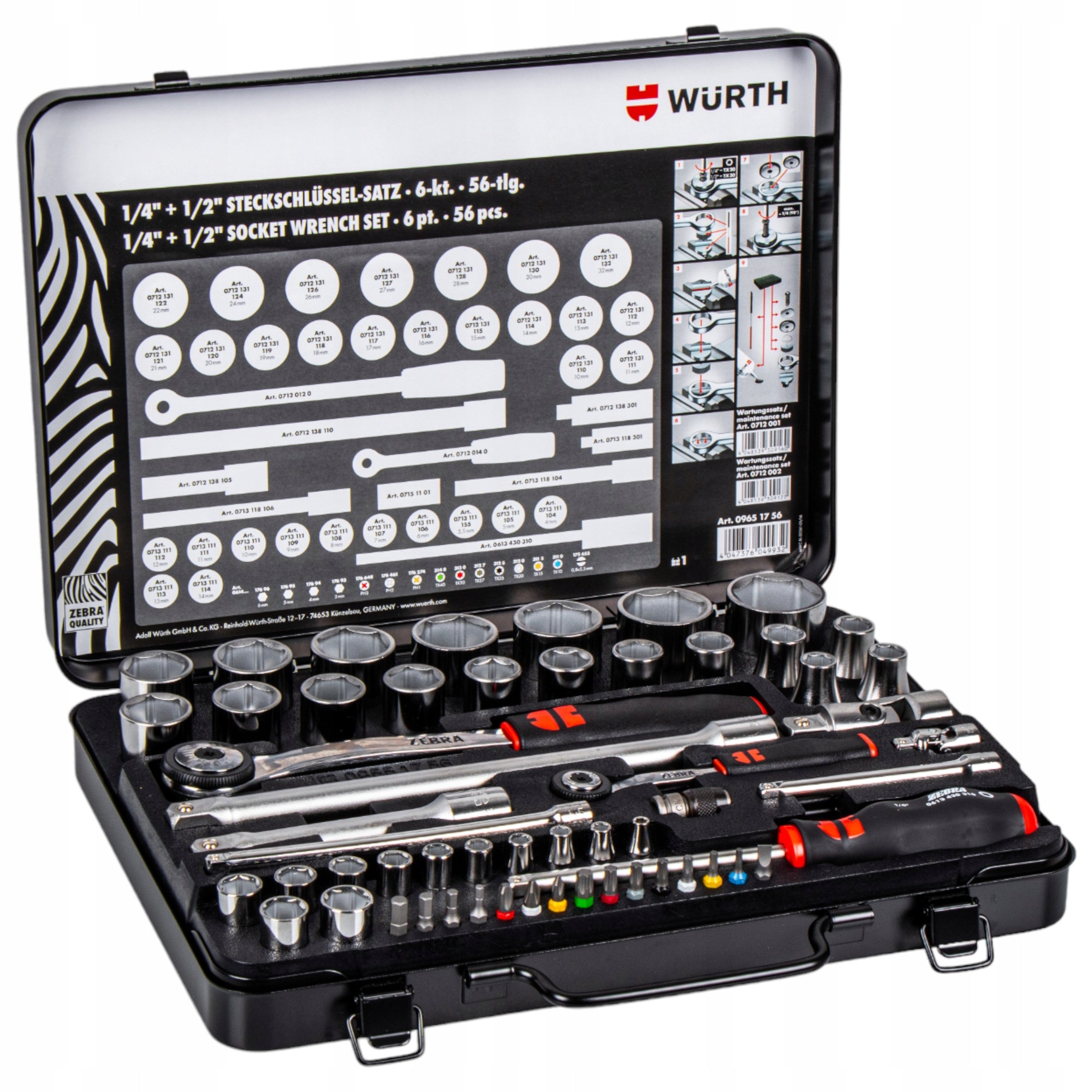 STURDY SOCKET WRENCH SET 1/4" + 1/2" Wurth Zebra 56 pieces