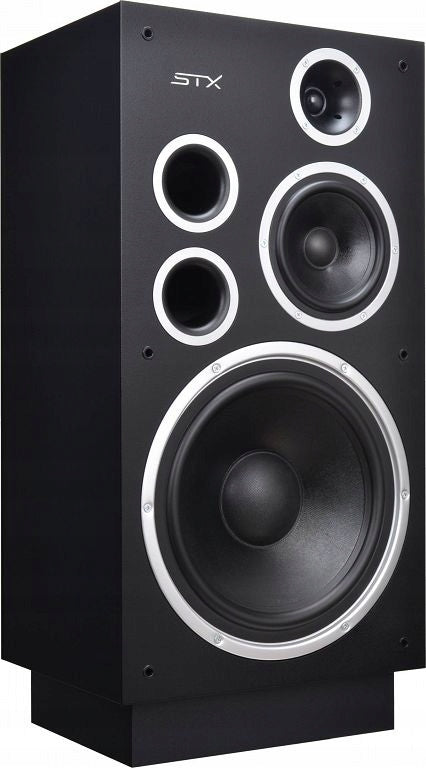 STX F-330 stereo floorstanding speakers - black and silver Packaging status original
