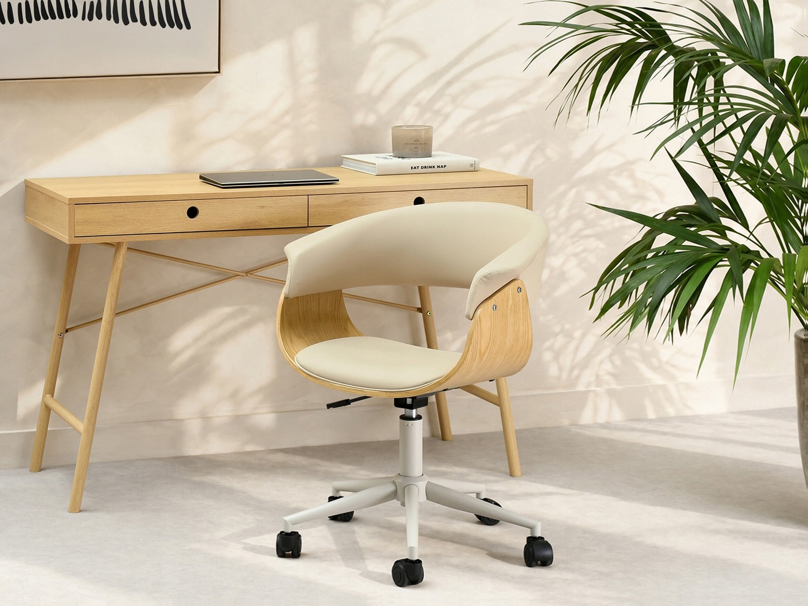 STYLISH OFFICE CHAIR IN BENT OAK WOOD WITH ADJUSTABLE MANZA BEIGE Manufacturer code 5907698644989