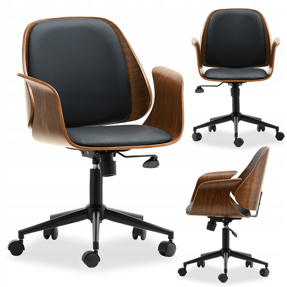 STYLISH OFFICE CHAIR LEATHER ARMRESTS BENT WOOD ENRIC BLACK