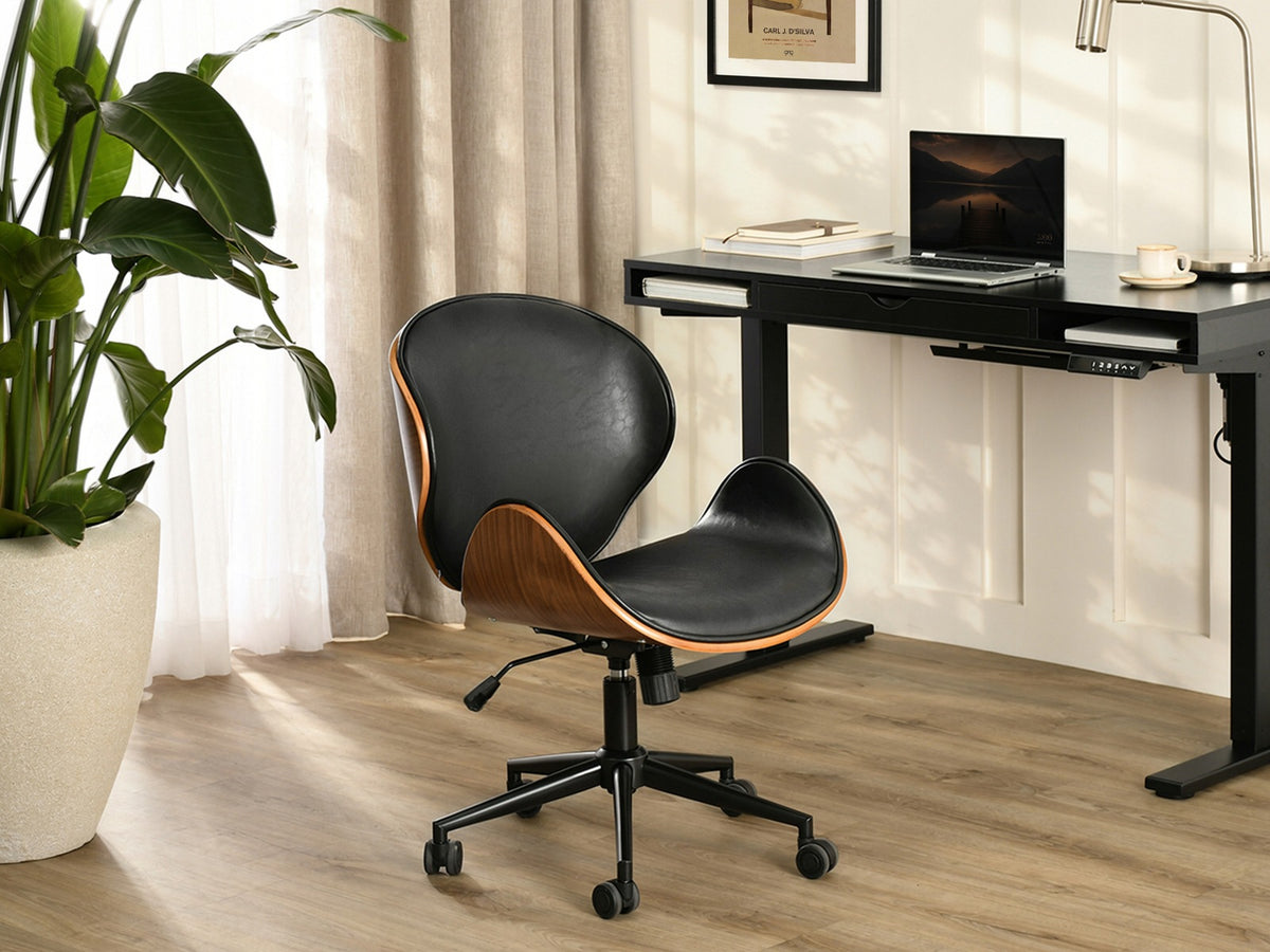 STYLISH OFFICE CHAIR ON WHEELS WITH BOOM WOOD BODY WALNUT-BLACK Manufacturer code 5907698631644