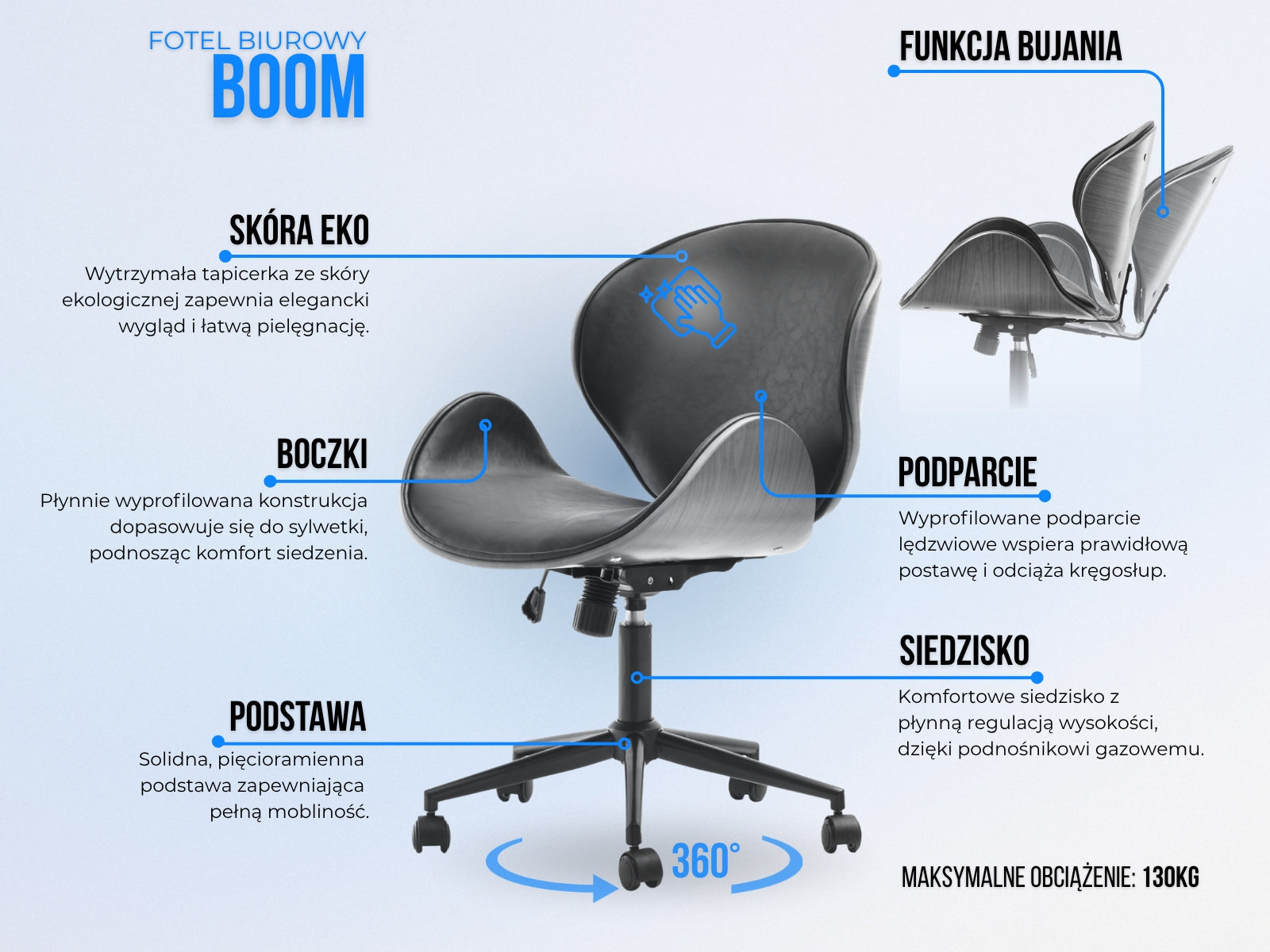 STYLISH OFFICE CHAIR ON WHEELS WITH BOOM WOOD BODY WALNUT-BLACK Packaging status original