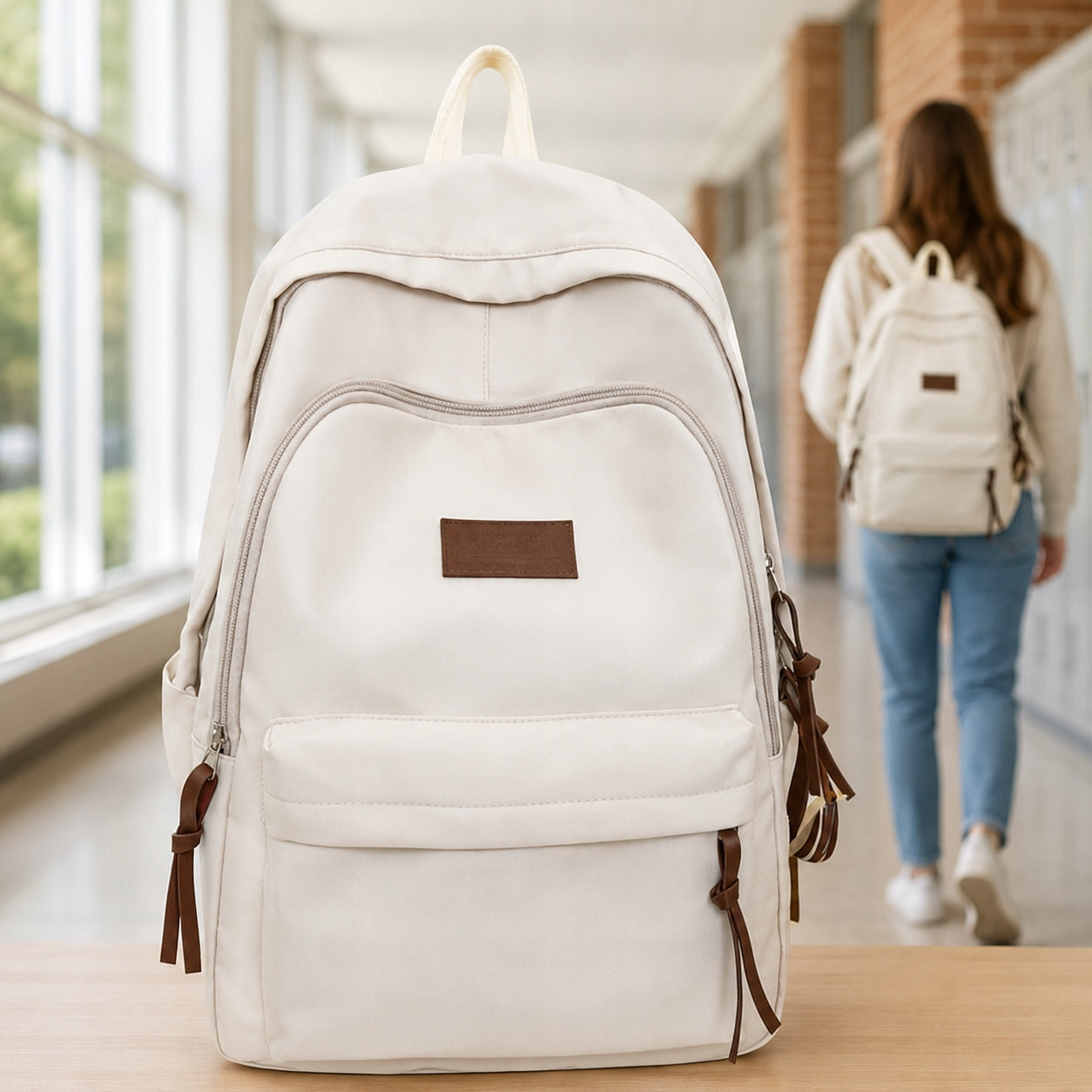 STYLISH SCHOOL CITY BACKPACK BIVACC DAILYRUSH BEIGE 3 COMPARTMENT FOR SCHOOL Packaging status original