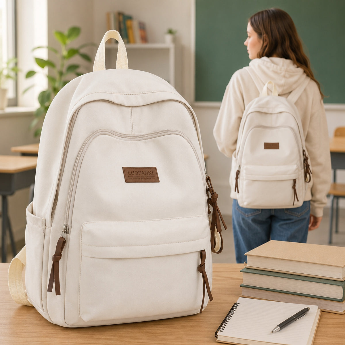 STYLISH SCHOOL CITY BACKPACK BIVACC DAILYRUSH BEIGE 3 COMPARTMENT FOR SCHOOL