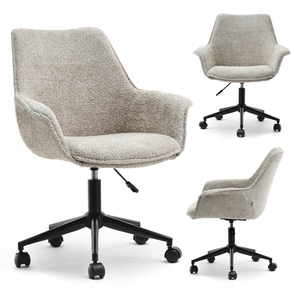 STYLISH SWIVEL DESK CHAIR WITH HEIGHT ADJUSTMENT OMAR BOUCLE BEIGE