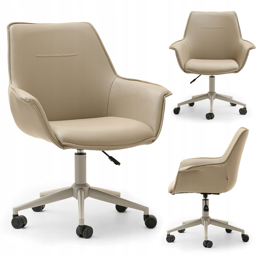 STYLISH SWIVEL OFFICE CHAIR BEIGE LEATHER OMAR MOBILE BASE BEIGE