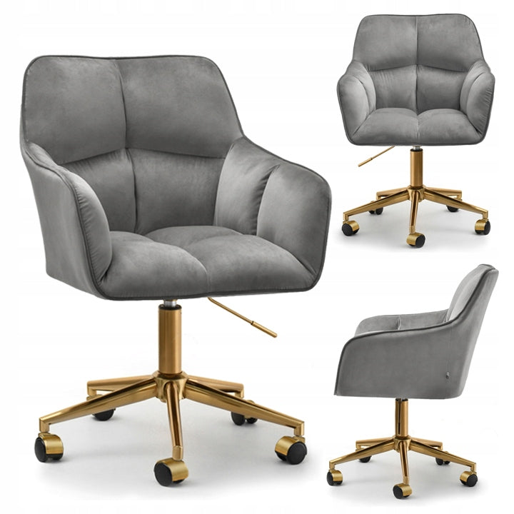 STYLISH SWIVEL OFFICE CHAIR HEIGHT ADJUSTABLE VELOUR ISLA GREY GOLD