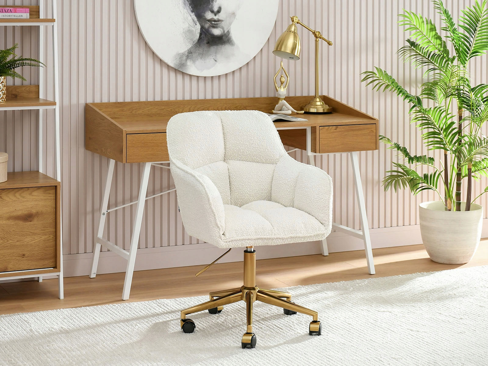 STYLISH SWIVEL OFFICE CHAIR WITH HEIGHT ADJUSTMENT BOUCLE ISLA CREAM GOLD Manufacturer code 5907698692706