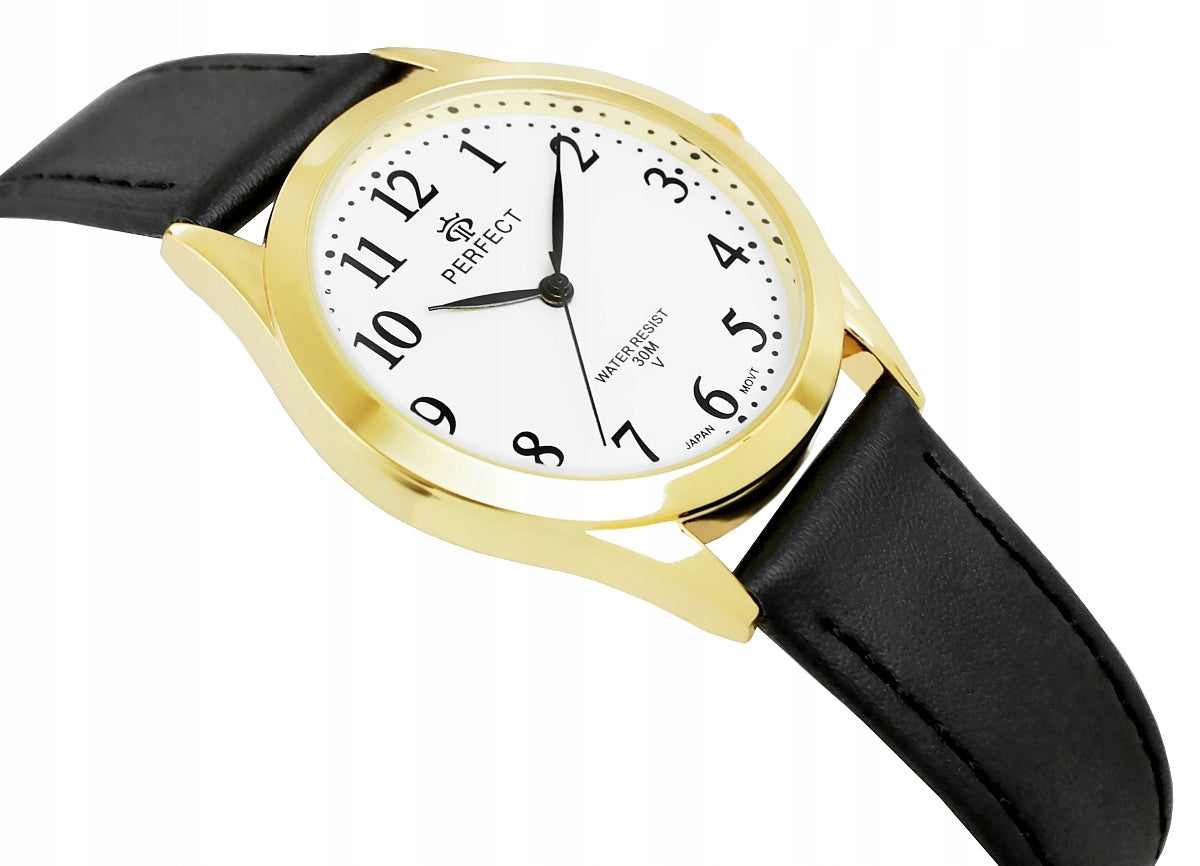 STYLISH WOMEN'S WATCH - GOLD CASE - BLACK LEATHER STRAP - PERFECT