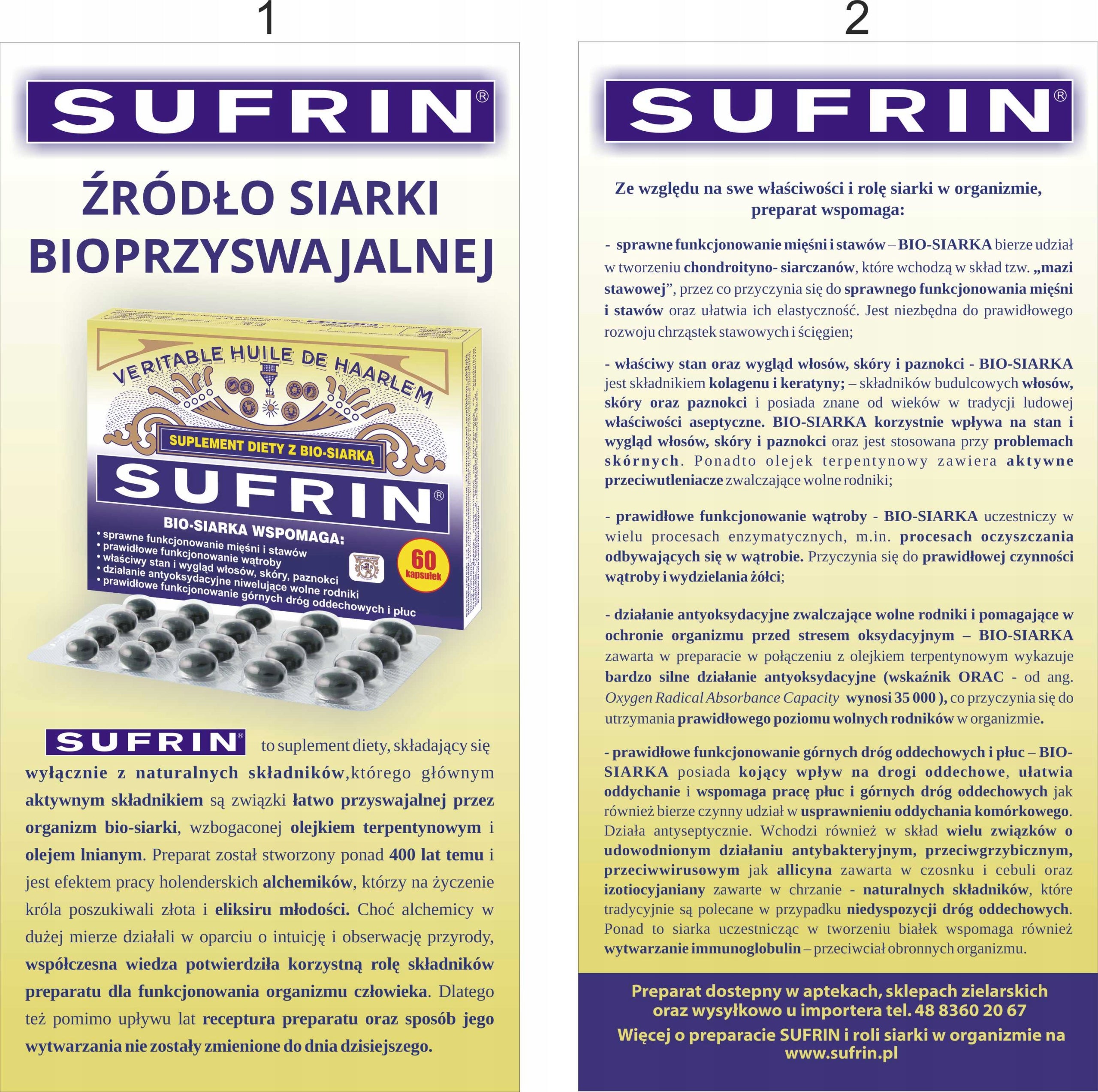 SUFRIN BIO-SULFUR JOINTS SKIN HAIR NAILS LIVER LUNGS 60 capsules Brand Evimax Vega