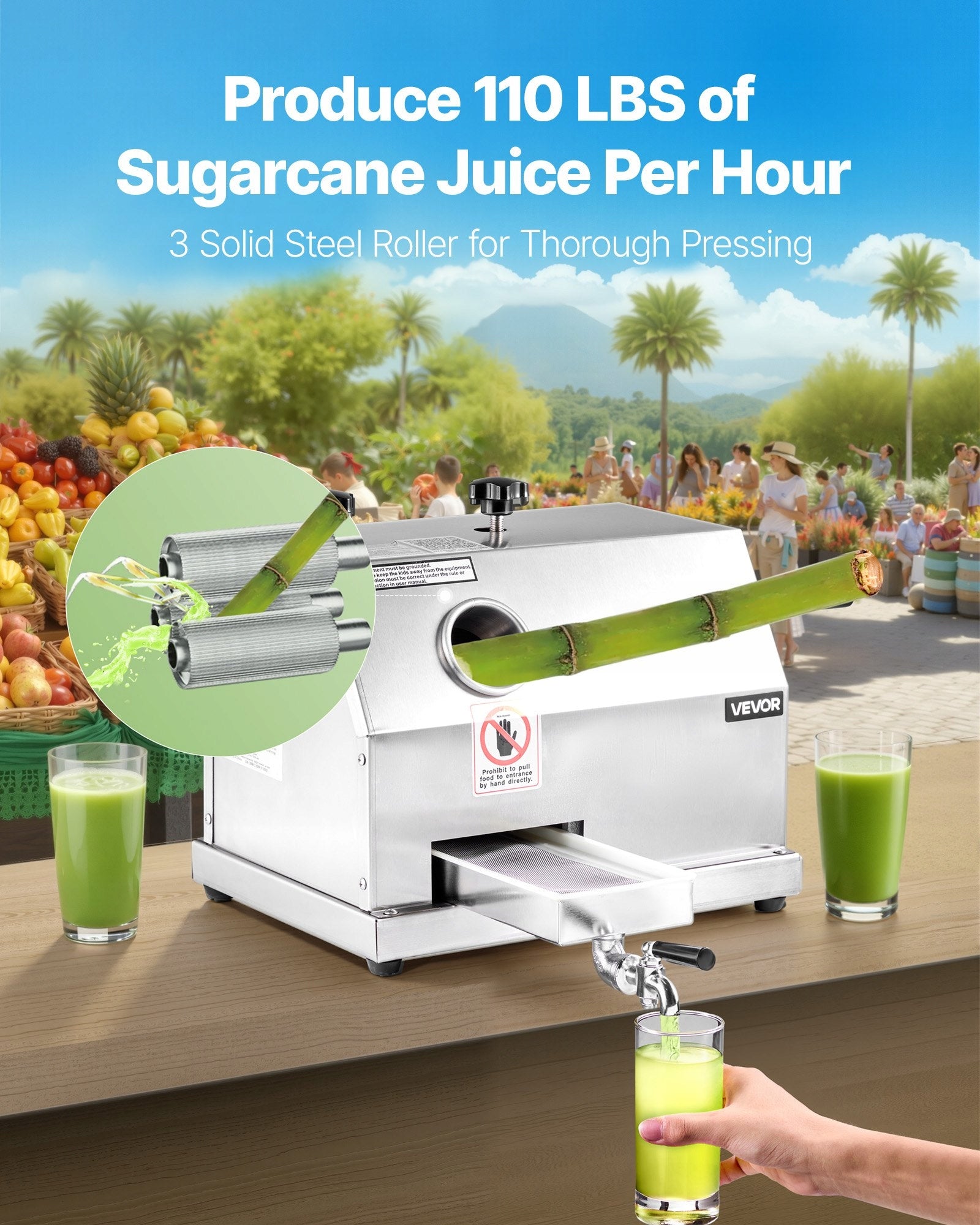 SUGAR CANE JUICER manual 50 kg/h 3 rolls stainless steel Manufacturer code 3P11V0