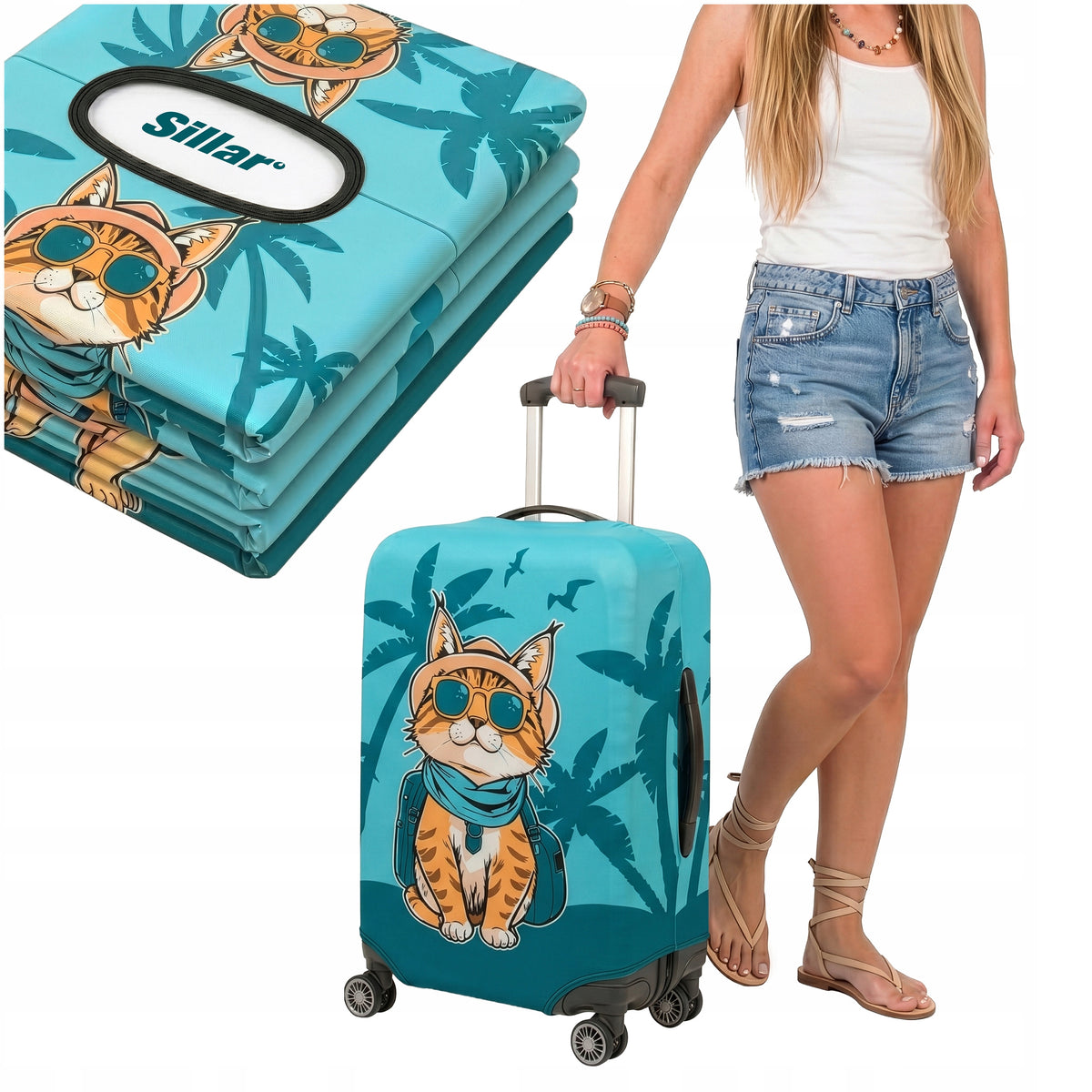SUITCASE COVER HAND LUGGAGE PROTECTIVE CASE WITH CAT MOTIF STRONG Manufacturer code FRPKWA