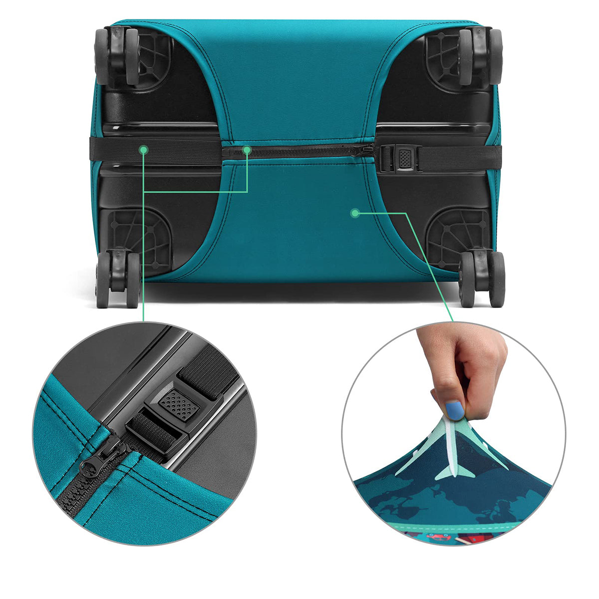 SUITCASE COVER LARGE TRAVEL LUGGAGE FLEXIBLE PROTECTIVE CASE L Color green